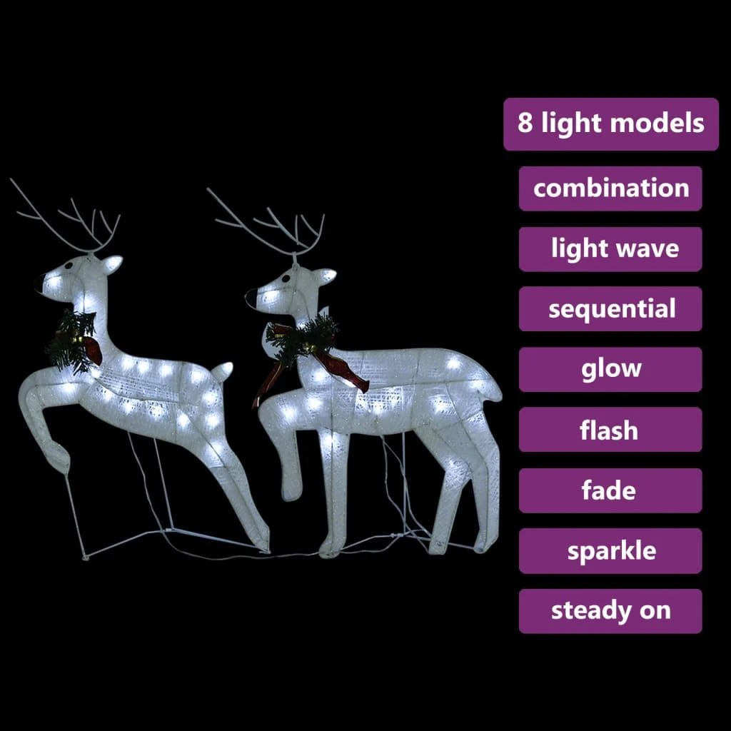 Kalėdiniai elniai, 2vnt., baltos spalvos, 40 LED lempučių