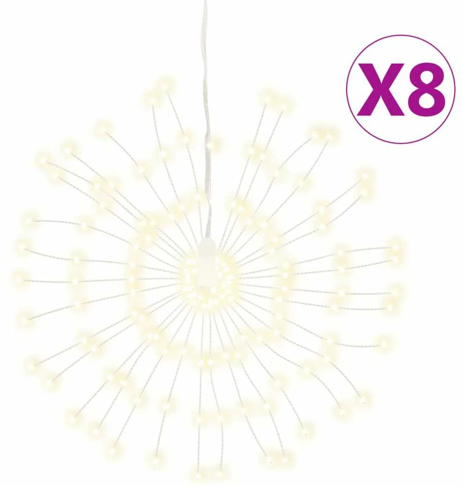 Kalėdiniai šviestuvai fejerverkai, 8vnt., šilti balti, 140 LED