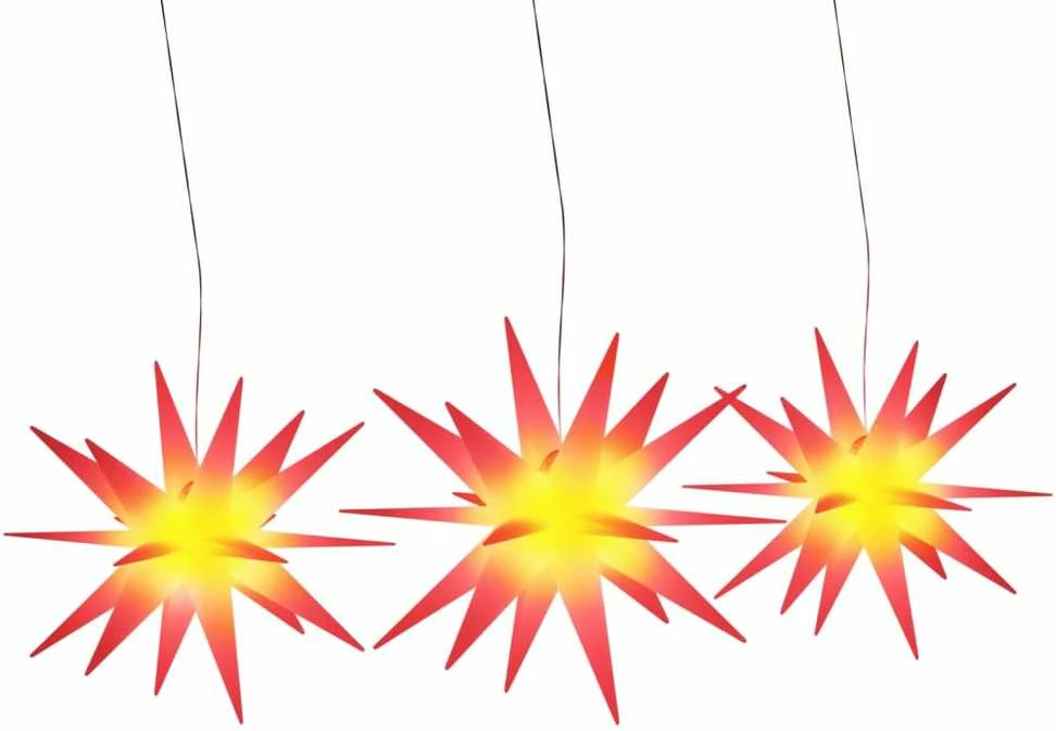 Kalėdiniai šviestuvai su LED, 3vnt., raudoni, sulankstomi
