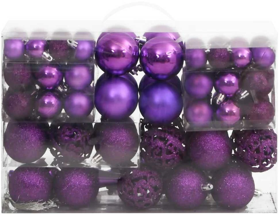 Kalėdinių žaisliukų rinkinys, 111vnt., violetinis, polistirenas