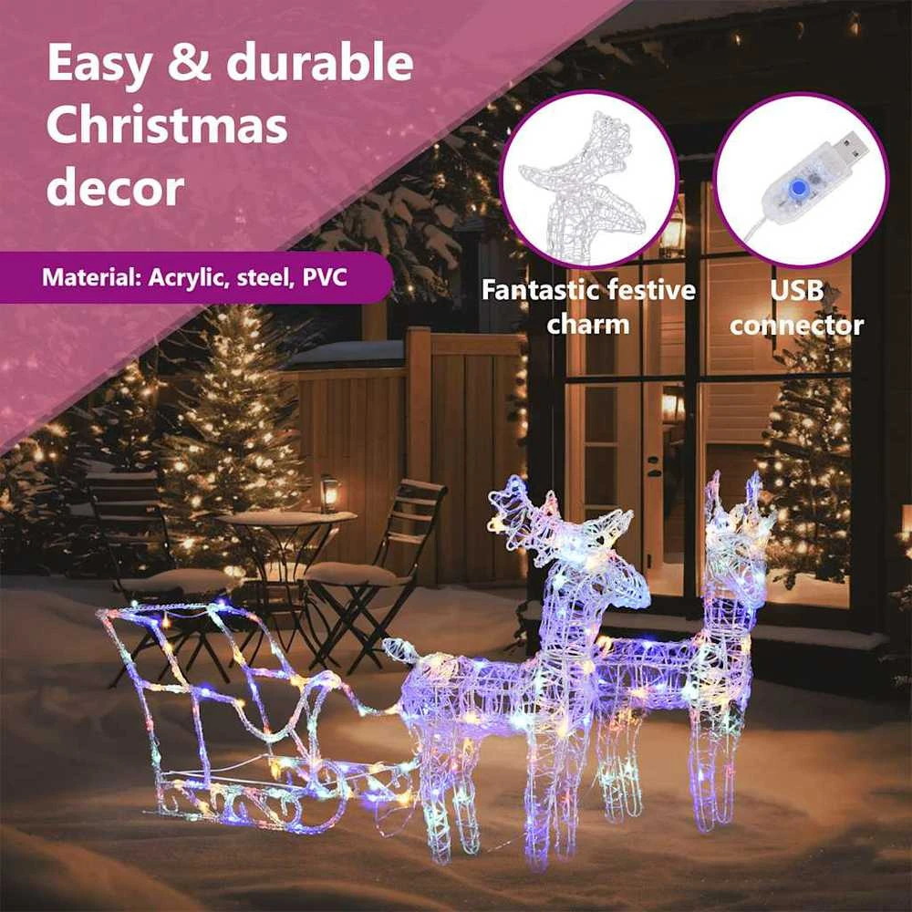 Kalėdų dekoracija elniai ir rogės, 130cm, akrilas, 160 LED