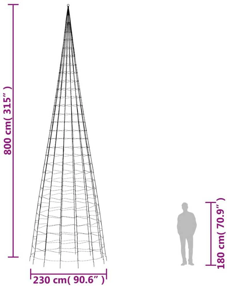 Kalėdų eglutė ant vėliavos stiebo, 800cm, 3000 šaltų LED