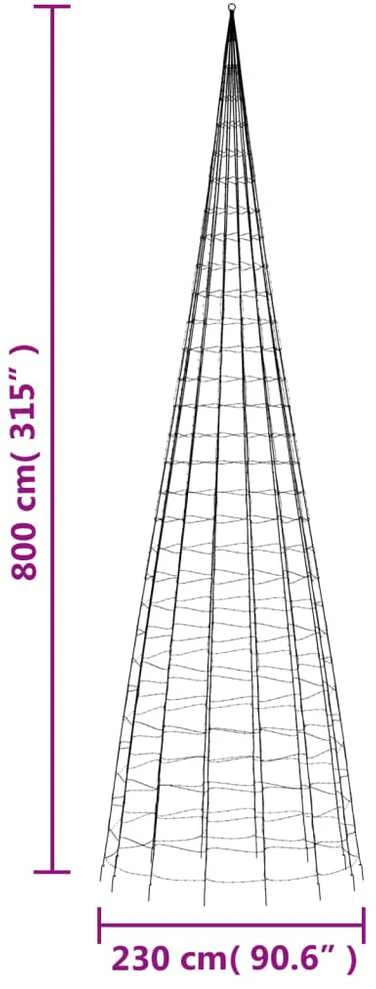 Kalėdų eglutė ant vėliavos stiebo, 800cm, 3000 mėlynų LED