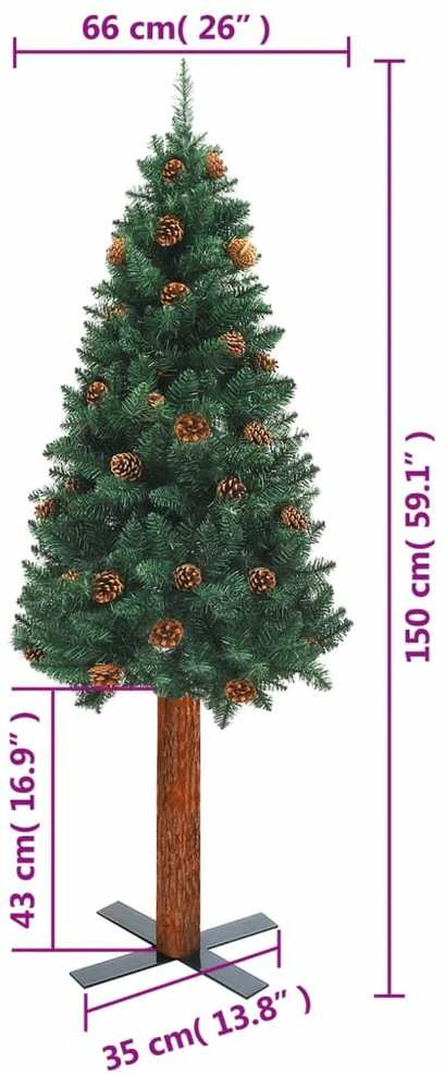 Kalėdų eglutė su kankorėžiais, žalia, 150cm, PVC ir mediena