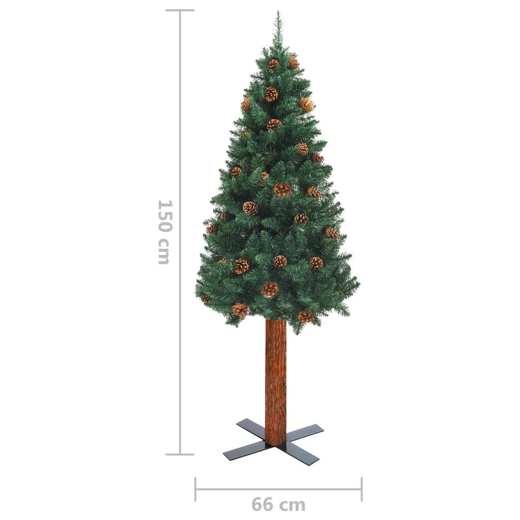 Kalėdų eglutė su kankorėžiais, žalia, 150cm, PVC ir mediena