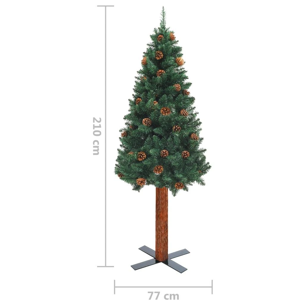Kalėdų eglutė su kankorėžiais, žalia, 210cm, PVC ir mediena