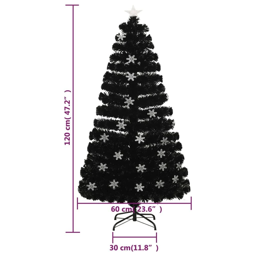Kalėdų eglutė su LED snaigėmis, juoda, 120cm, optinis pluoštas