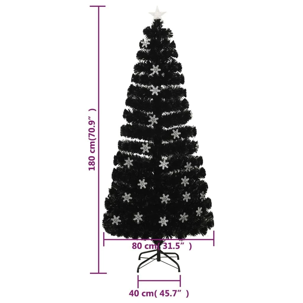 Kalėdų eglutė su LED snaigėmis, juoda, 180cm, optinis pluoštas