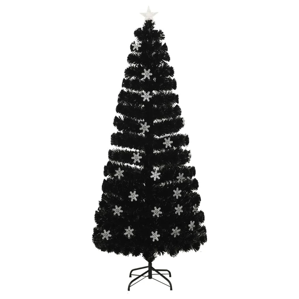 Kalėdų eglutė su LED snaigėmis, juoda, 210cm, optinis pluoštas