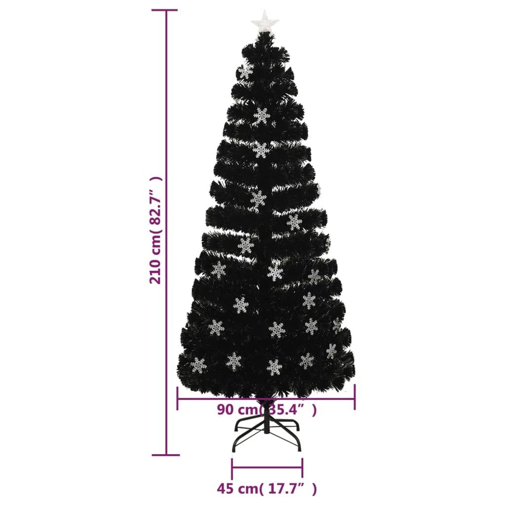 Kalėdų eglutė su LED snaigėmis, juoda, 210cm, optinis pluoštas
