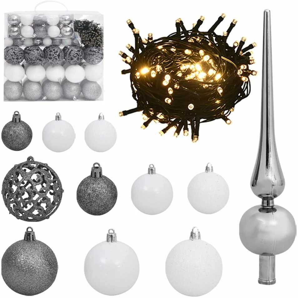 Kalėdų eglutė su šarnyrinėmis šakomis/LED/žaisliukais, 180cm