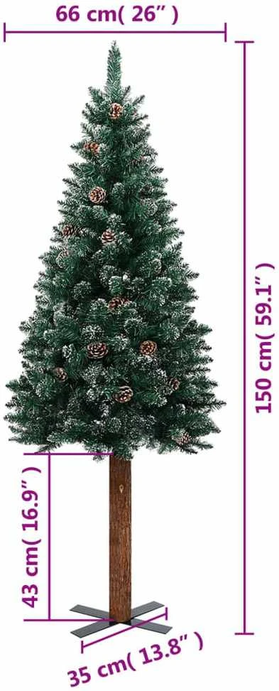 Kalėdų eglutė su tikra mediena ir baltu sniegu, žalia, 150cm