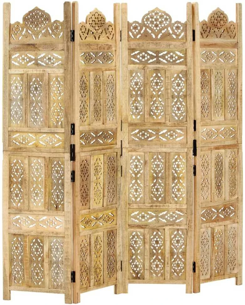 Kambario pertvara, 4 dalių, 160x165cm, mango masyvas, raižyta