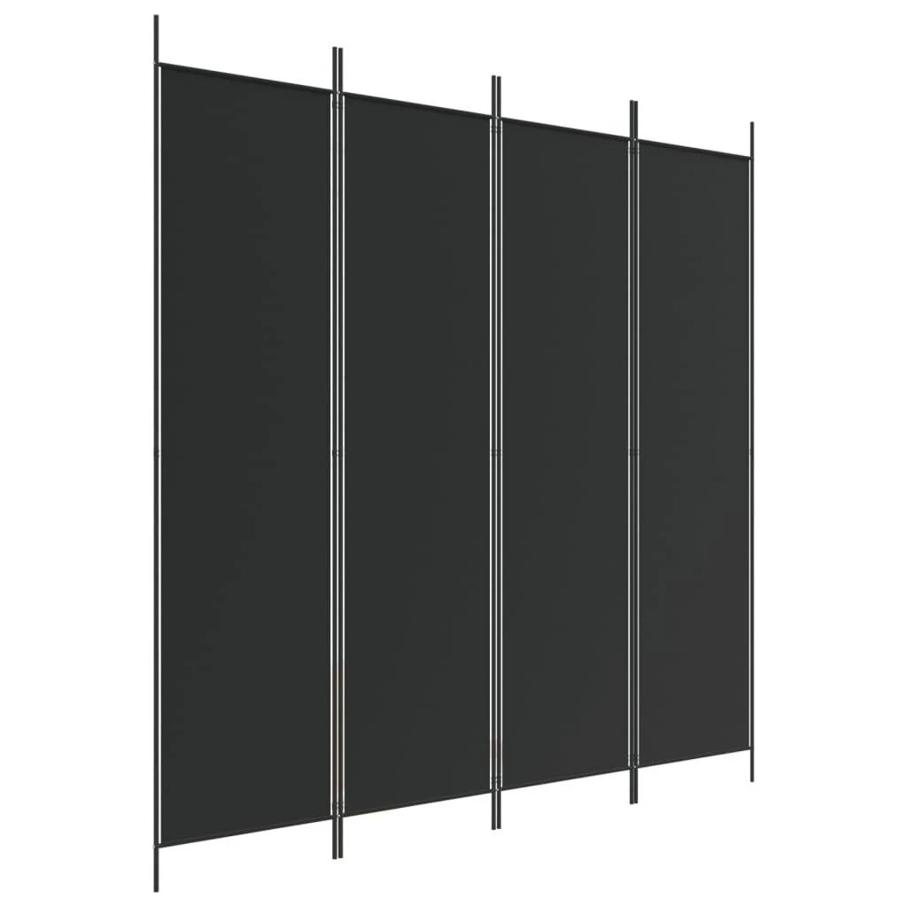 Kambario pertvara, 4 dalių, juodos spalvos, 200x200cm, audinys