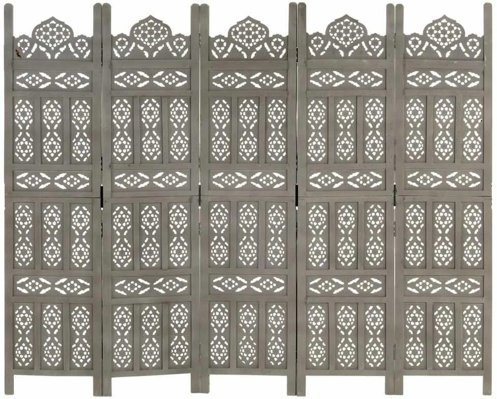 Kambario pertvara, 5 dalių, pilka, 200x165cm, mango masyvas