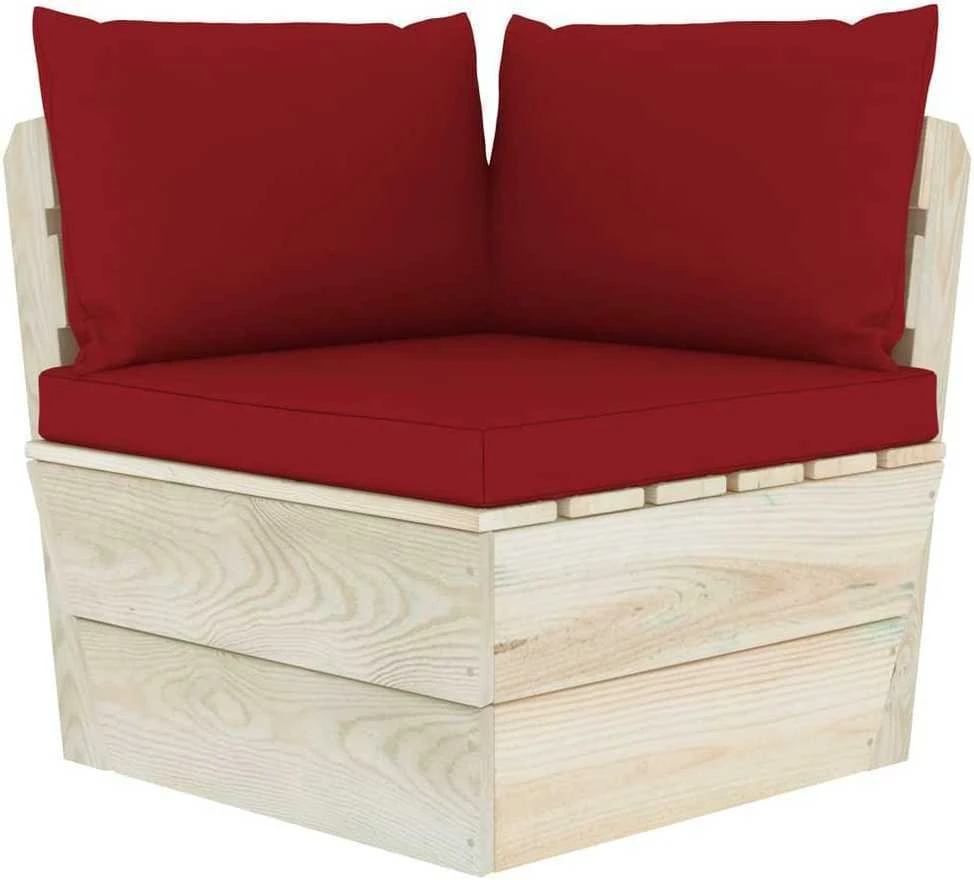 Kampinė sodo sofa iš palečių su pagalvėlėmis, impregnuota eglė