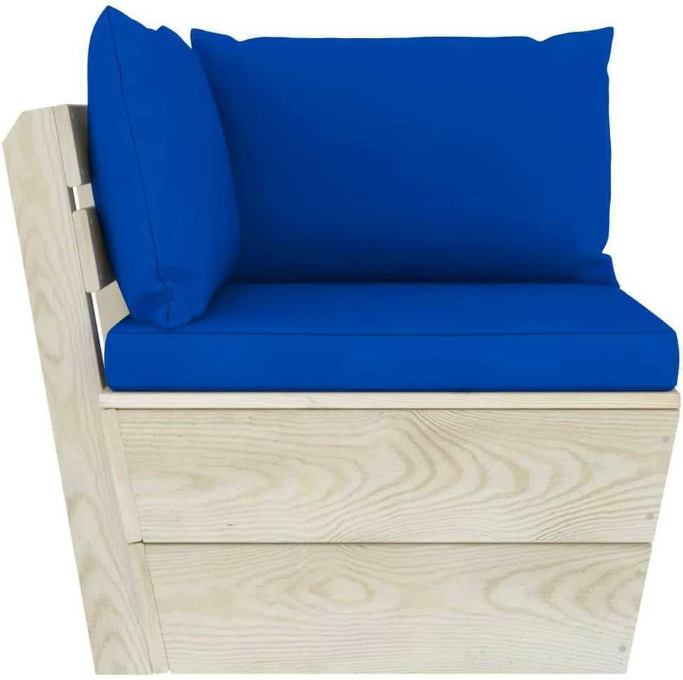 Kampinė sodo sofa iš palečių su pagalvėlėmis, impregnuota eglė
