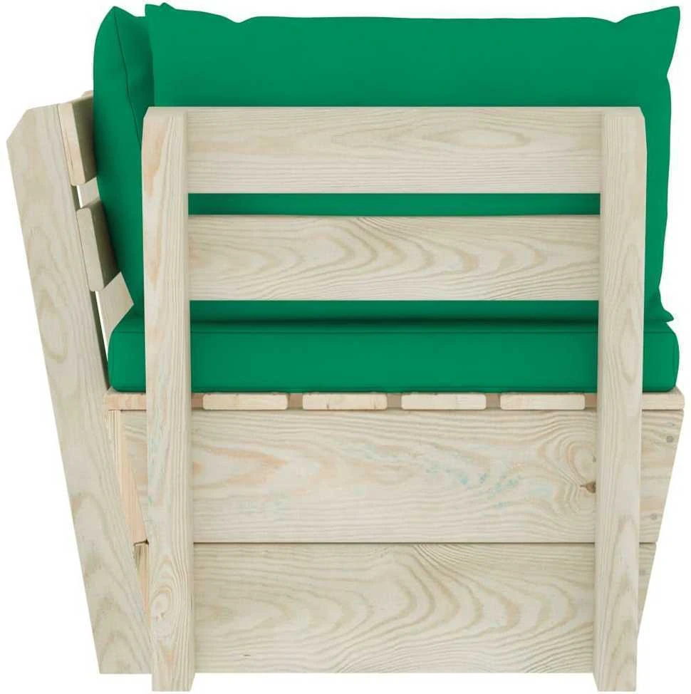 Kampinė sodo sofa iš palečių su pagalvėlėmis, impregnuota eglė