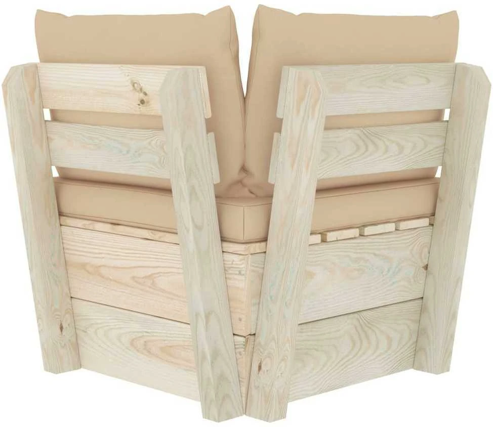 Kampinė sodo sofa iš palečių su pagalvėlėmis, impregnuota eglė