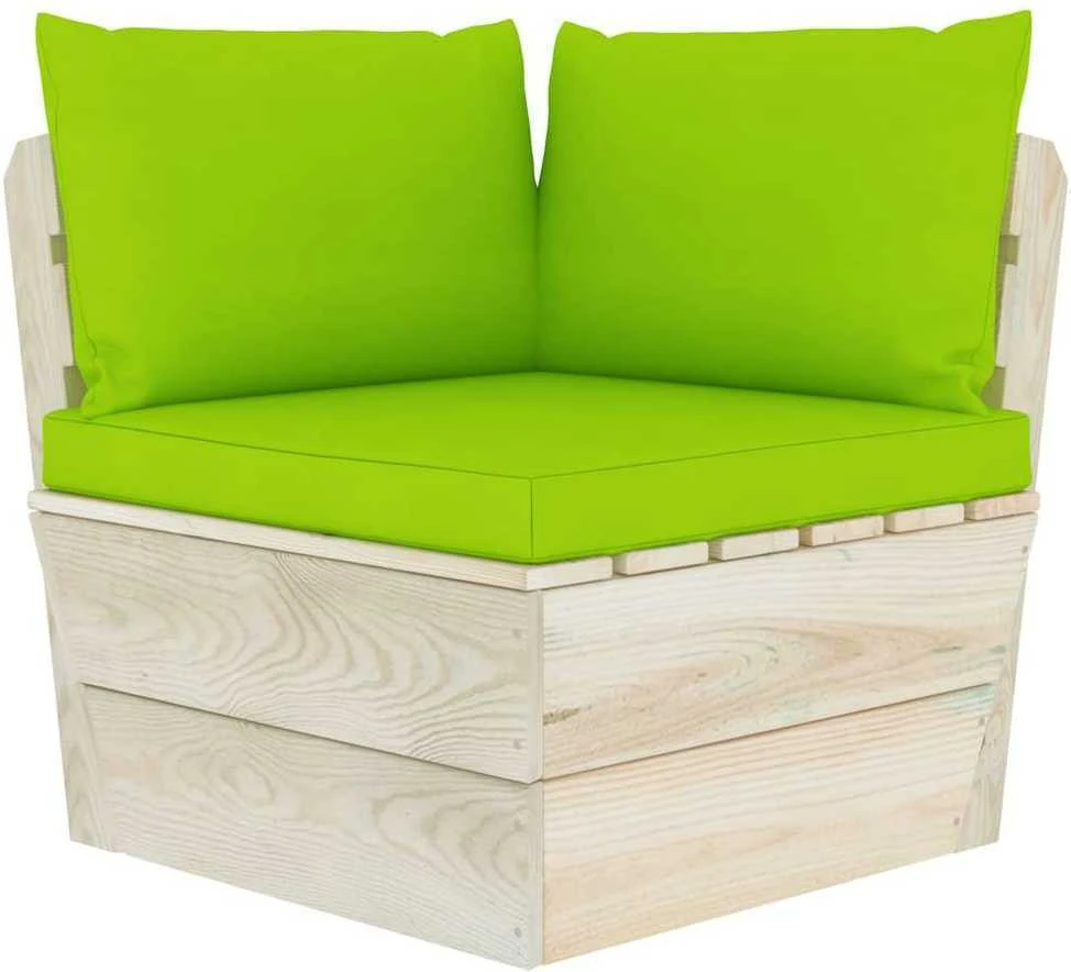 Kampinė sodo sofa iš palečių su pagalvėlėmis, impregnuota eglė