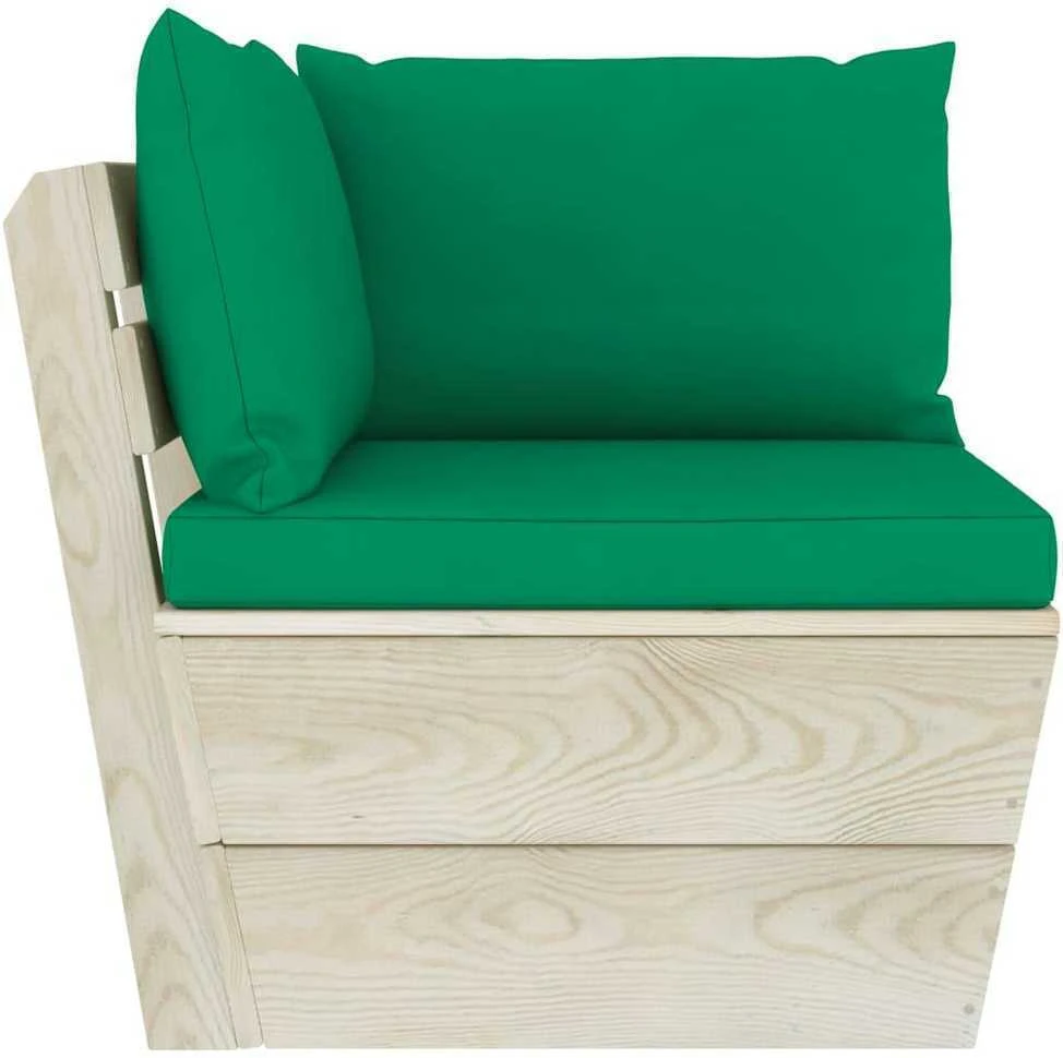 Kampinė sodo sofa iš palečių su pagalvėlėmis, impregnuota eglė