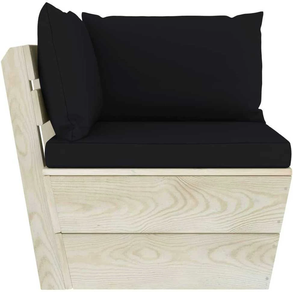 Kampinė sodo sofa iš palečių su pagalvėlėmis, impregnuota eglė