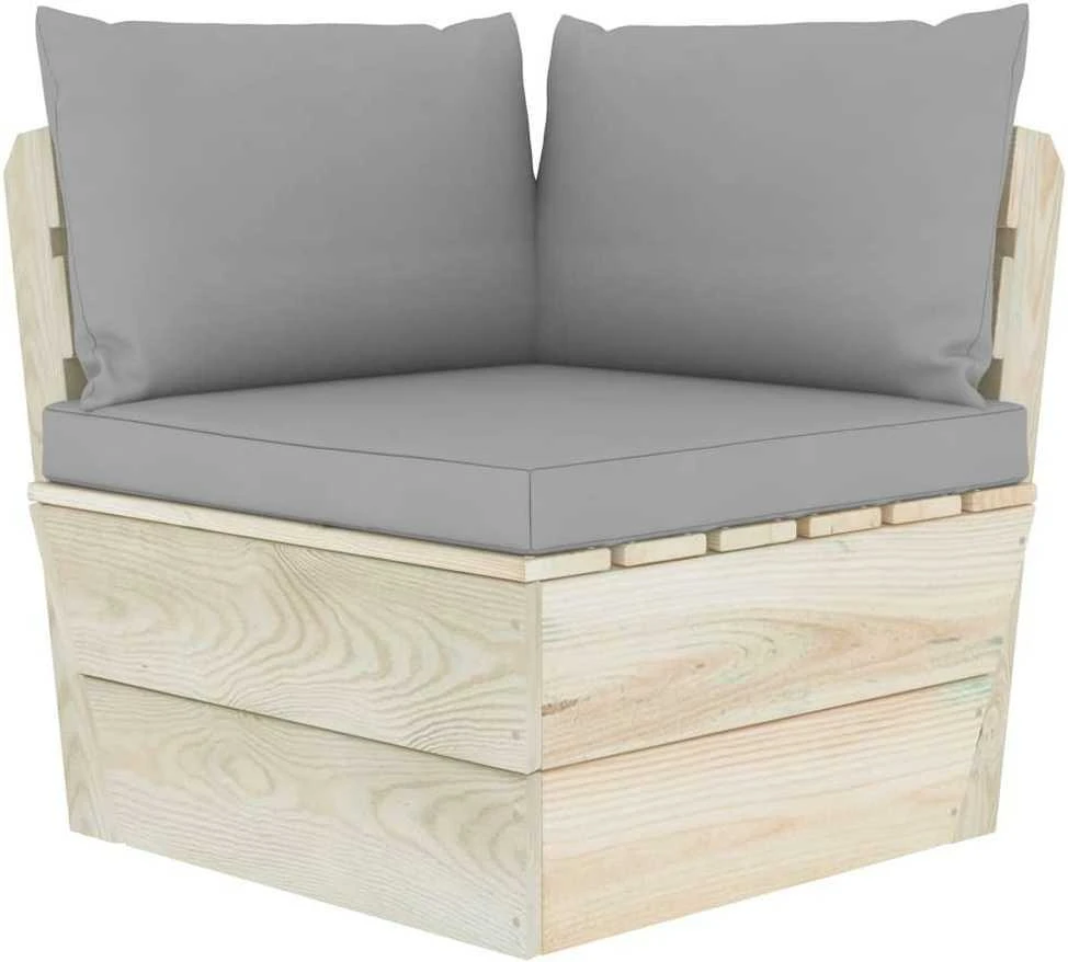 Kampinė sodo sofa iš palečių su pagalvėlėmis, impregnuota eglė