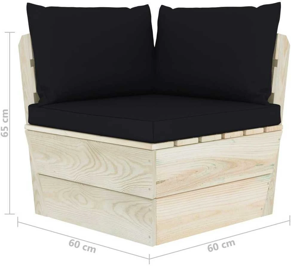 Kampinė sodo sofa iš palečių su pagalvėlėmis, impregnuota eglė