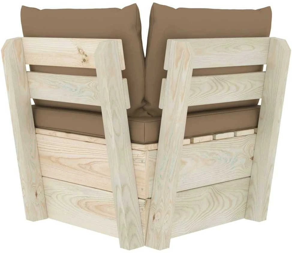 Kampinė sodo sofa iš palečių su pagalvėlėmis, impregnuota eglė