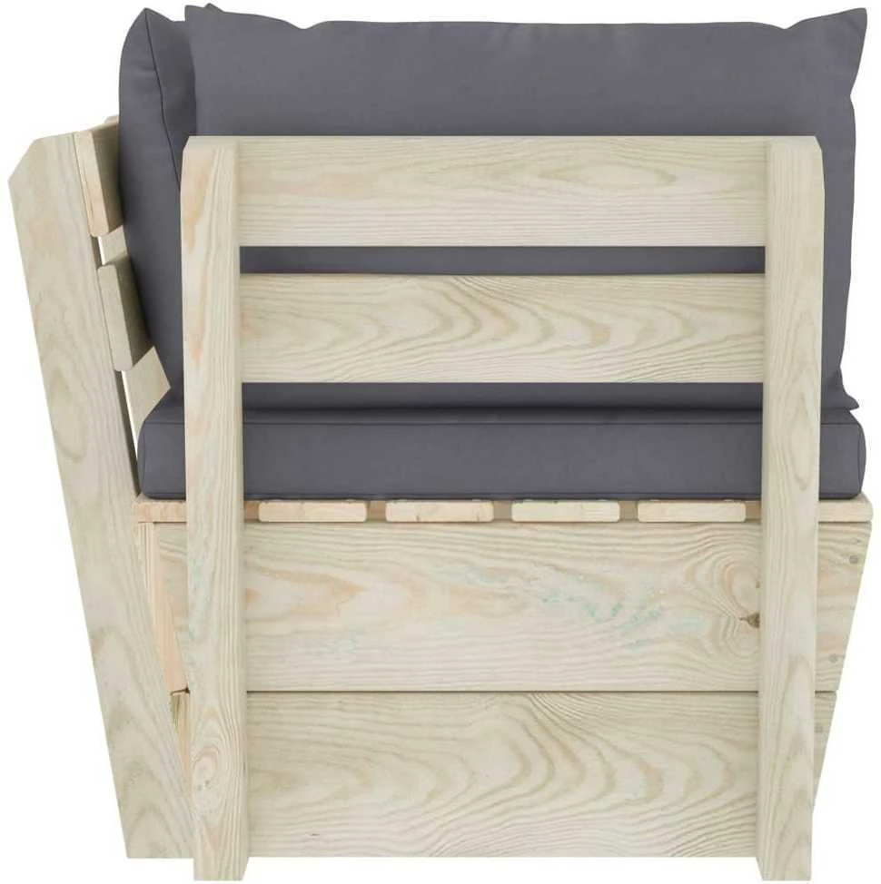 Kampinė sodo sofa iš palečių su pagalvėlėmis, impregnuota eglė