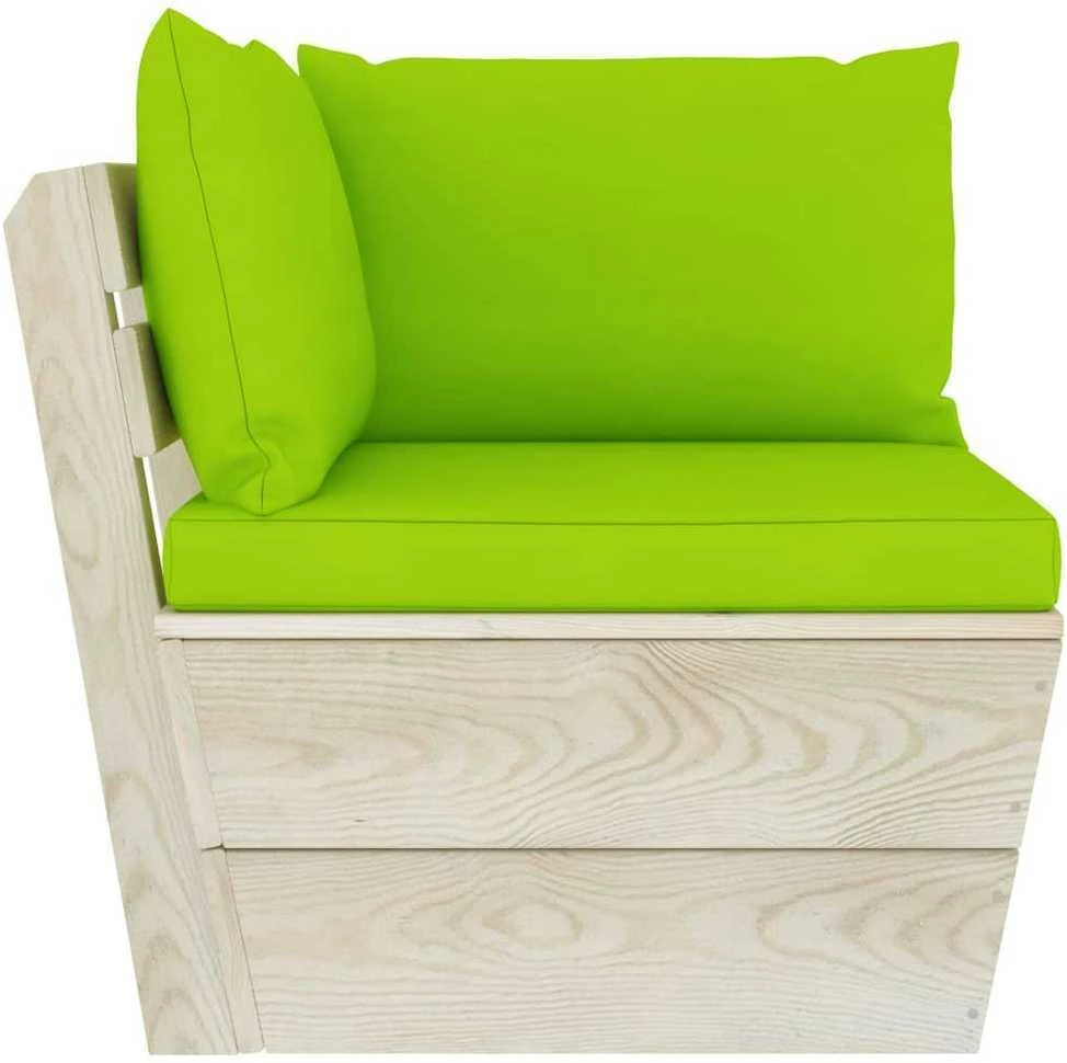 Kampinė sodo sofa iš palečių su pagalvėlėmis, impregnuota eglė