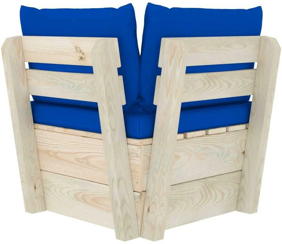 Kampinė sodo sofa iš palečių su pagalvėlėmis, impregnuota eglė
