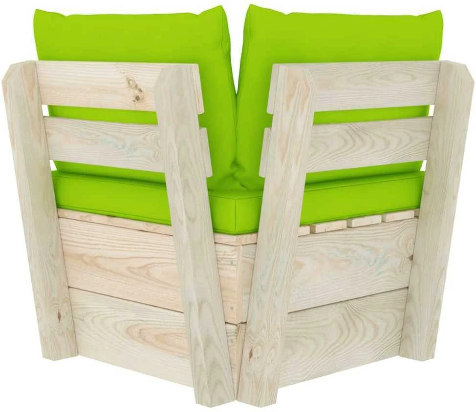 Kampinė sodo sofa iš palečių su pagalvėlėmis, impregnuota eglė
