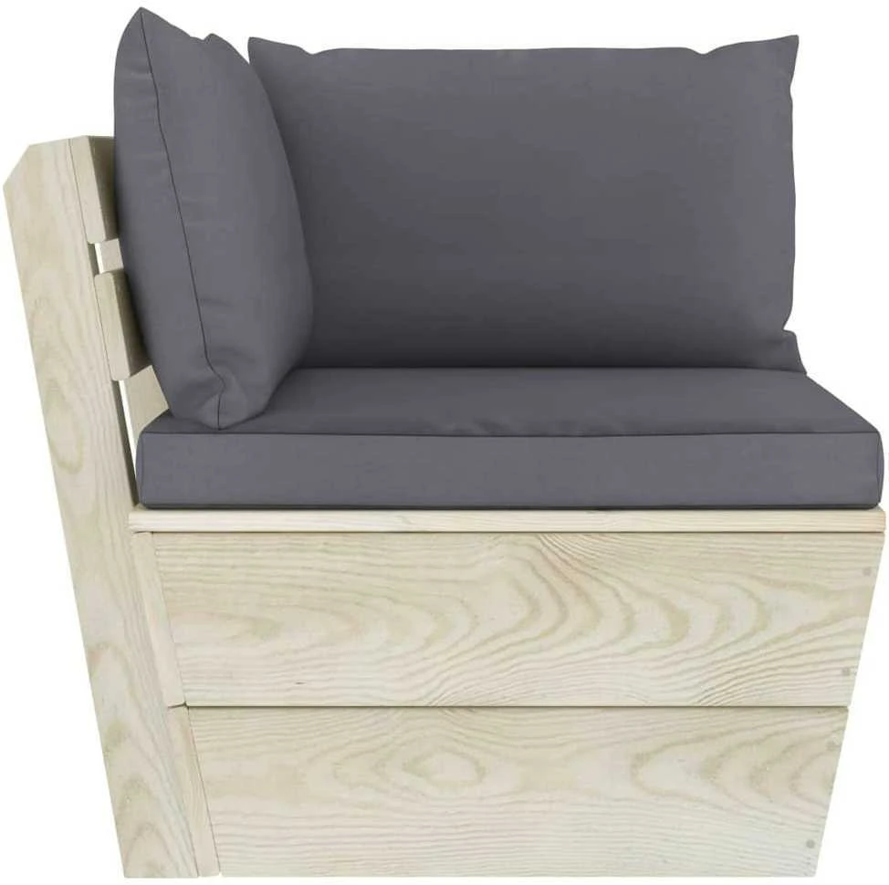 Kampinė sodo sofa iš palečių su pagalvėlėmis, impregnuota eglė