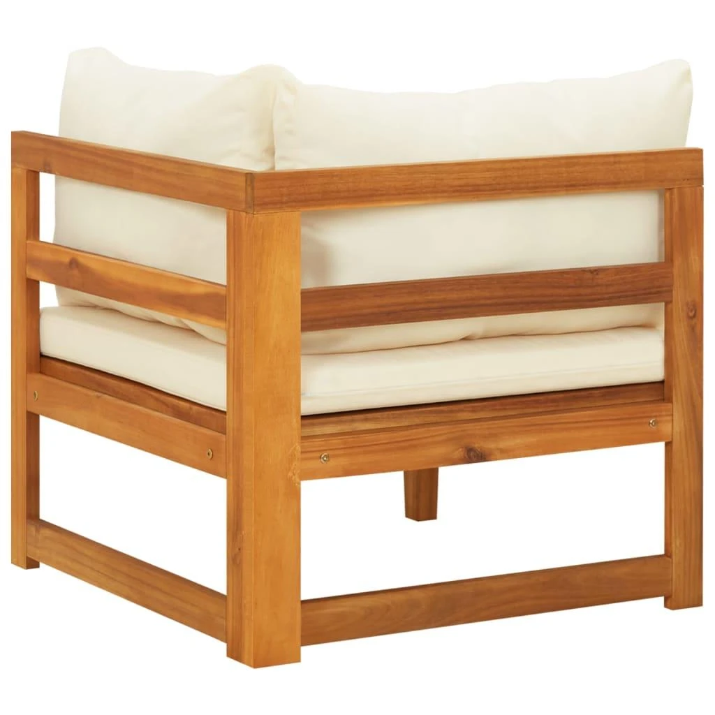 Kampinė sofa su kreminėmis pagalvėlėmis, akacijos masyvas