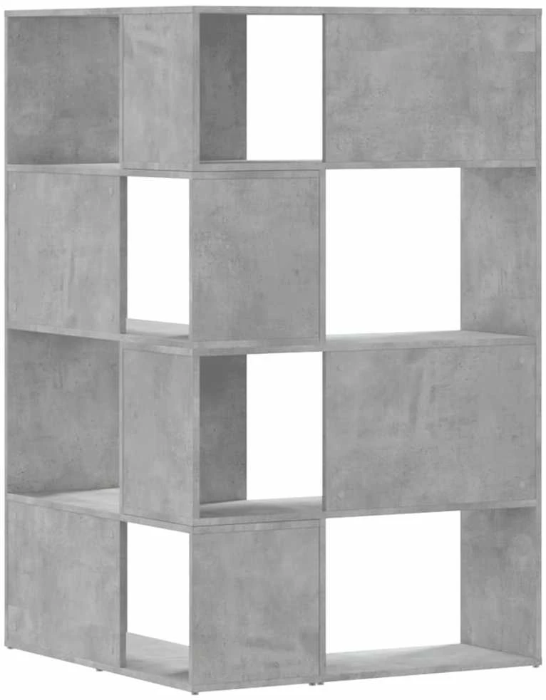 Kampinė spinta, 4 aukštų, pilkos betono, 85x85x140cm, mediena