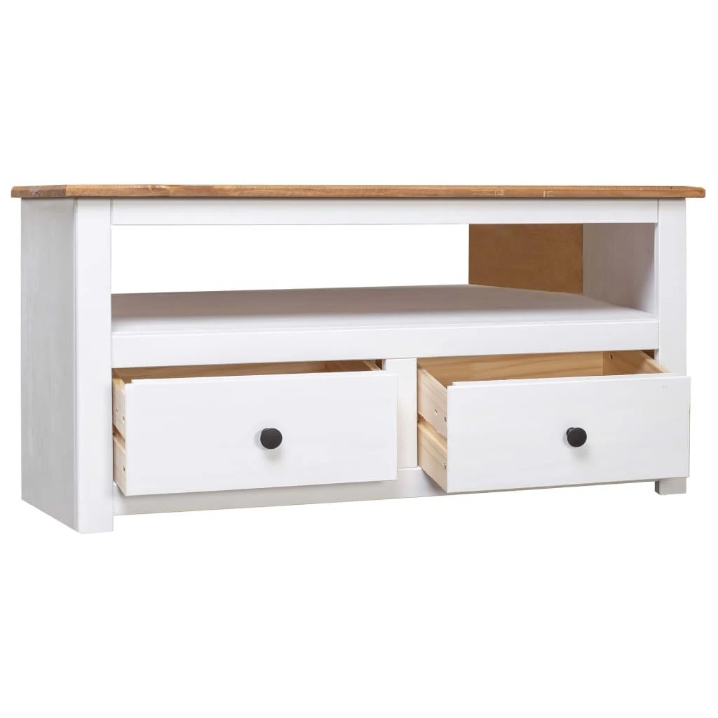 Kampinė TV spintelė Panama, balta, 93x49x49cm, pušies masyvas