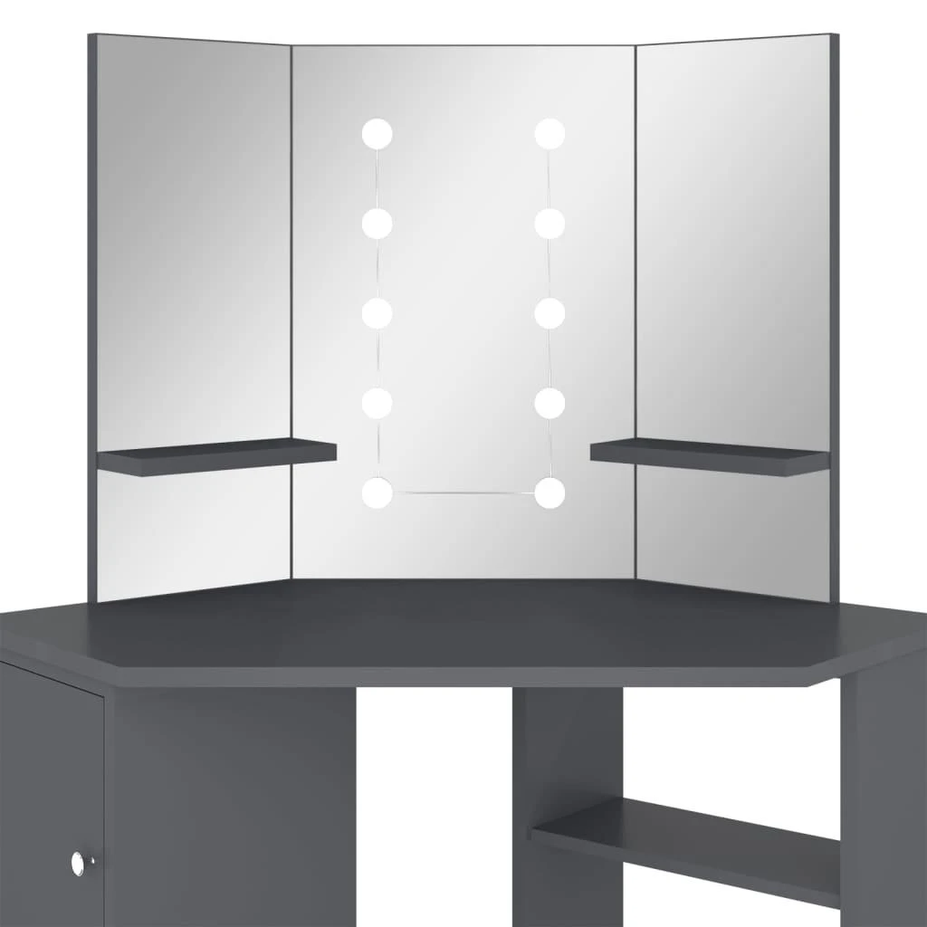 Kampinis kosmetinis staliukas su LED, pilkas, 111x54x141,5cm