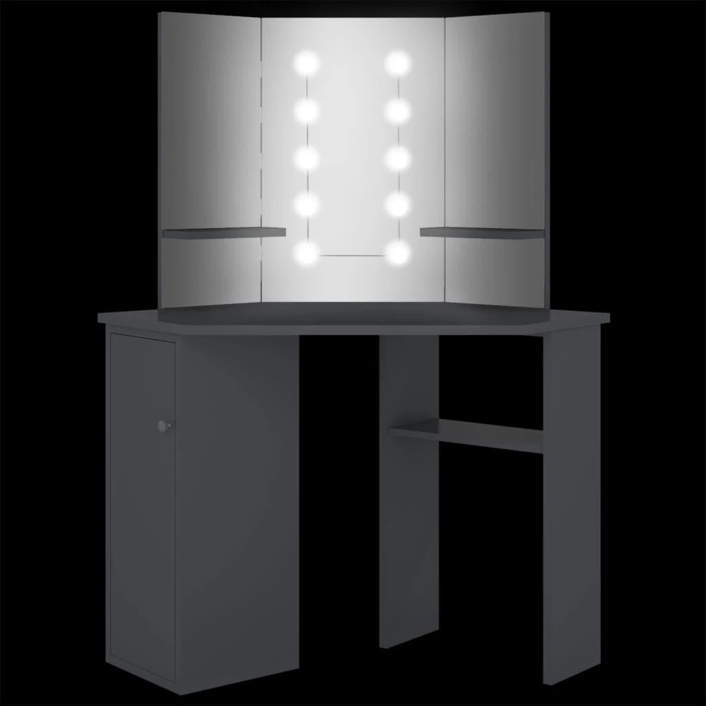Kampinis kosmetinis staliukas su LED, pilkas, 111x54x141,5cm