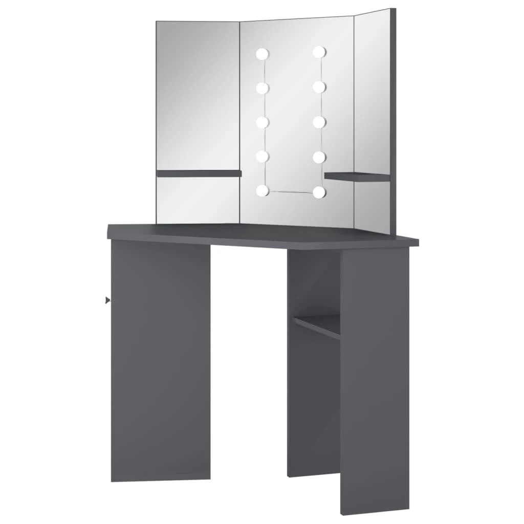 Kampinis kosmetinis staliukas su LED, pilkas, 111x54x141,5cm