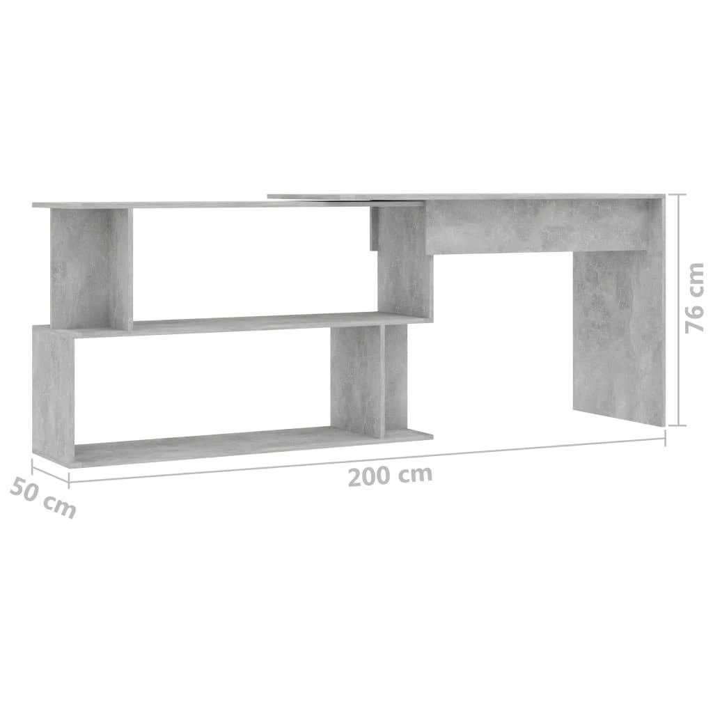 Kampinis rašomasis stalas, betono, 200x50x76cm, mediena