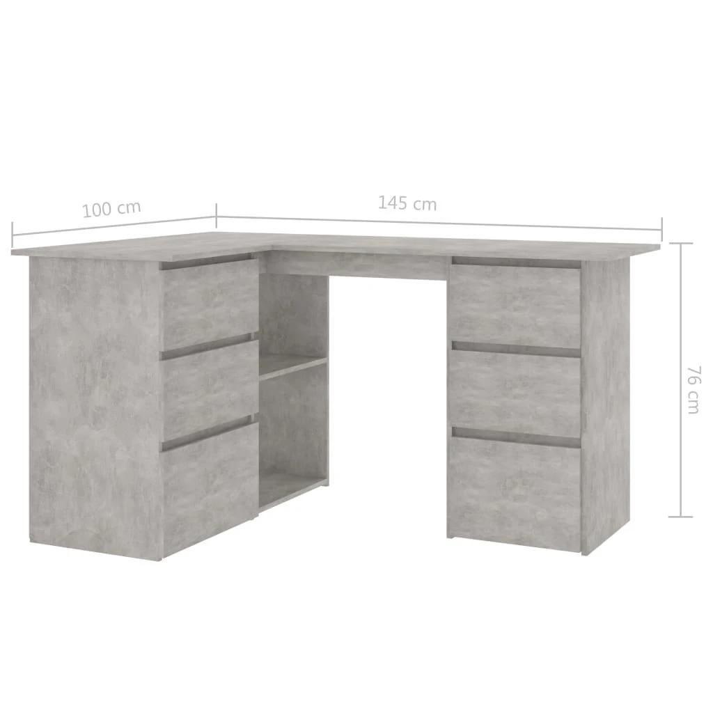 Kampinis rašomasis stalas, betono, 145x100x76cm, mediena
