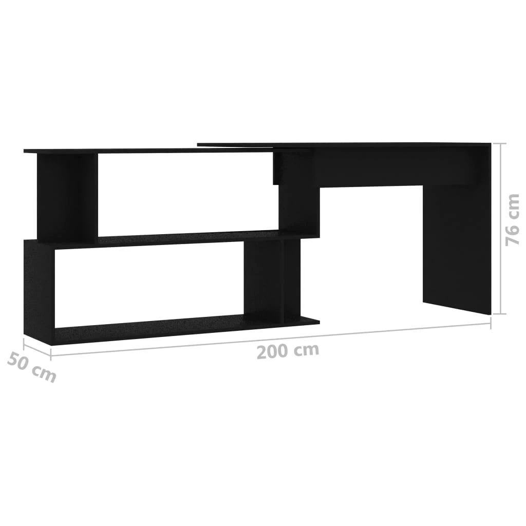 Kampinis rašomasis stalas, juodas, 200x50x76cm, mediena