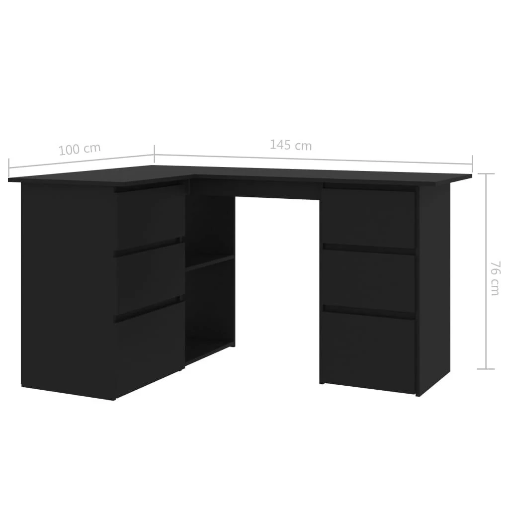Kampinis rašomasis stalas, juodas, 145x100x76cm, mediena