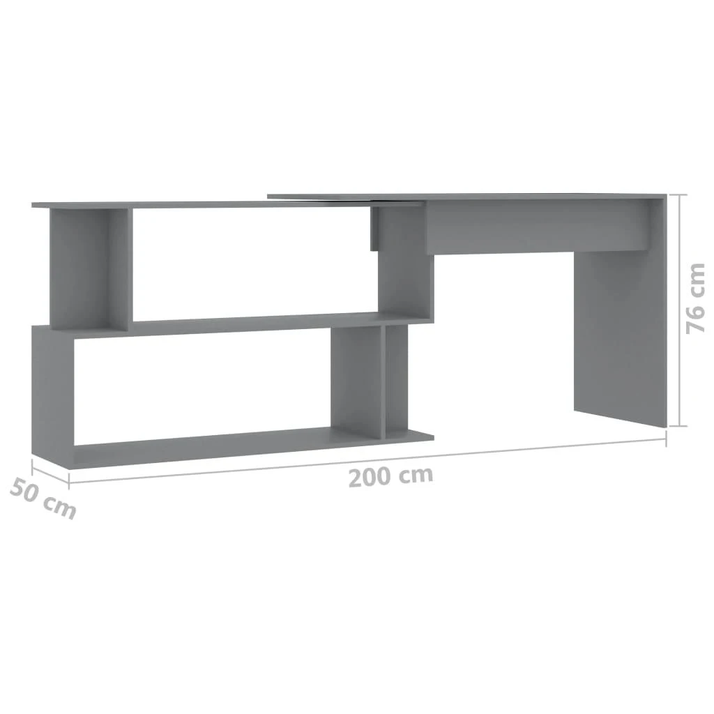 Kampinis rašomasis stalas, pilkas, 200x50x76cm, MDP