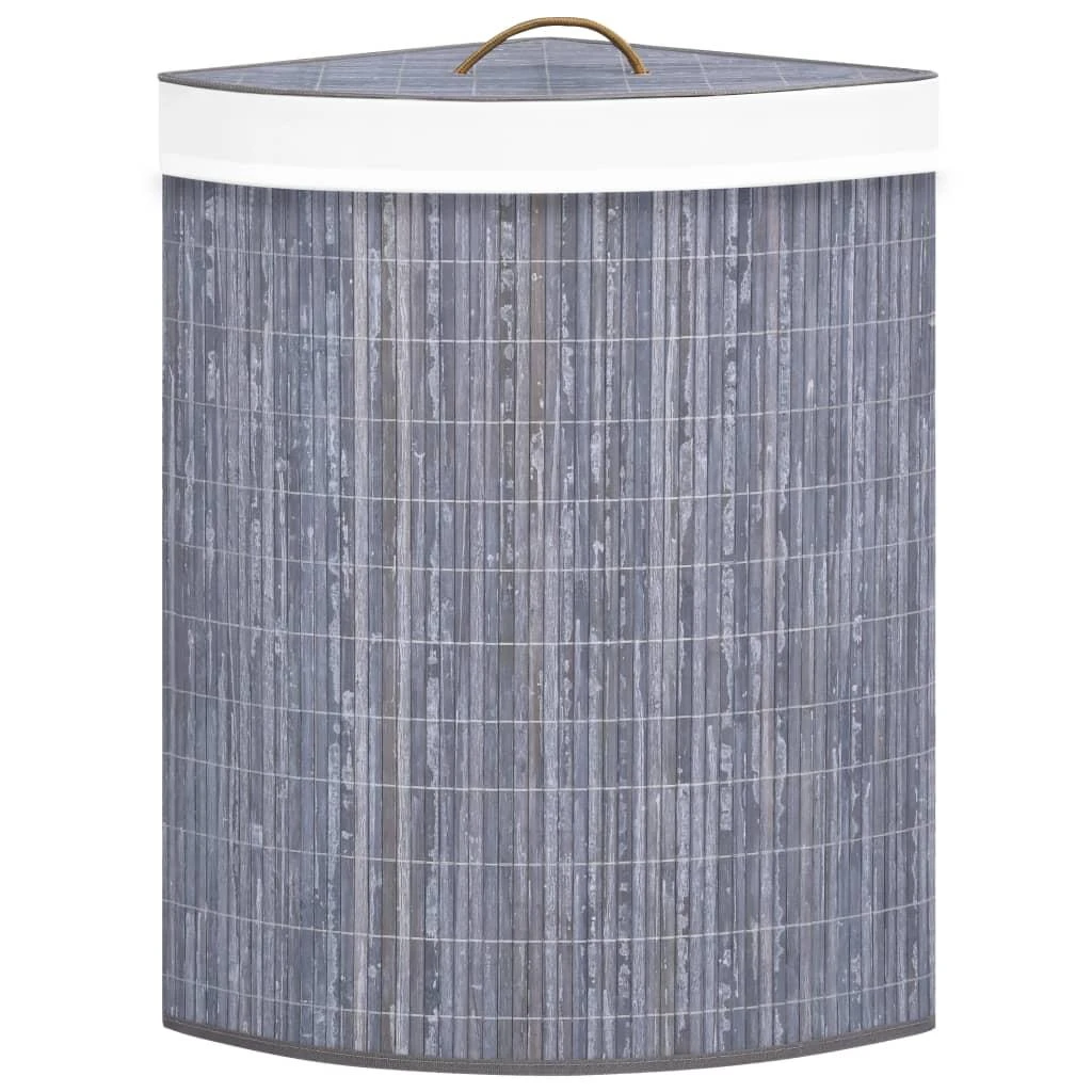 Kampinis skalbinių krepšys, pilkos spalvos, bambukas, 60l