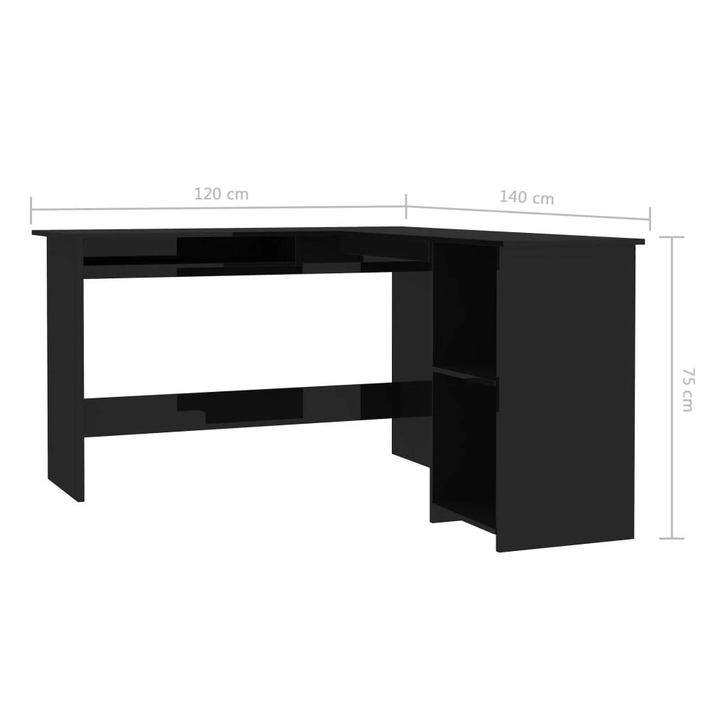 Kampinis stalas, juodas, 120x140x75cm, MDP, L formos, blizgus