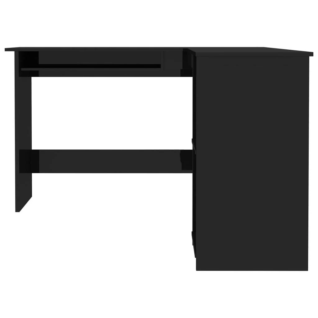 Kampinis stalas, juodas, 120x140x75cm, MDP, L formos, blizgus