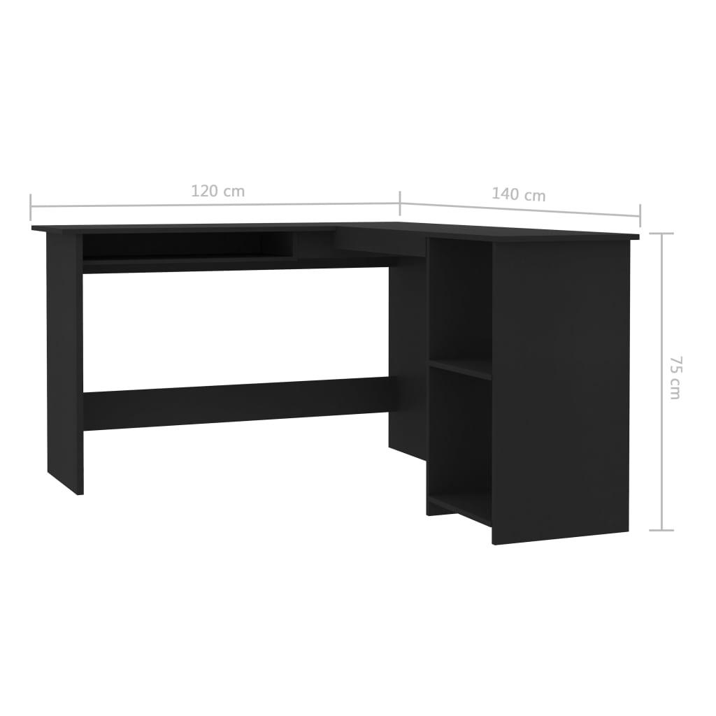 Kampinis stalas, juodas, 120x140x75cm, mediena, L formos
