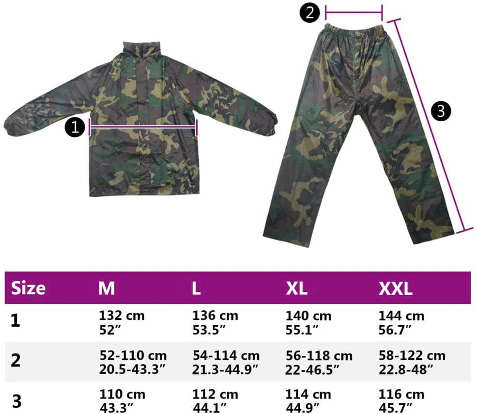 Kamufliažinis Vyriškas 2 Dalių Kostiumas nuo Lietaus su Gobtuvu, XXL